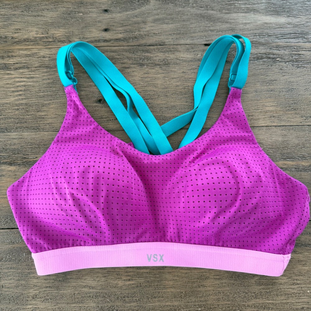 VSX Victoria's Secret Sport Purple Teal Strappy Racerback Sports Bra 34B